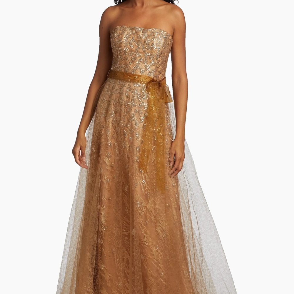 Rene Ruiz Collection Elegant Gold Strapless Evening Gown -WORN ONLY ONCE